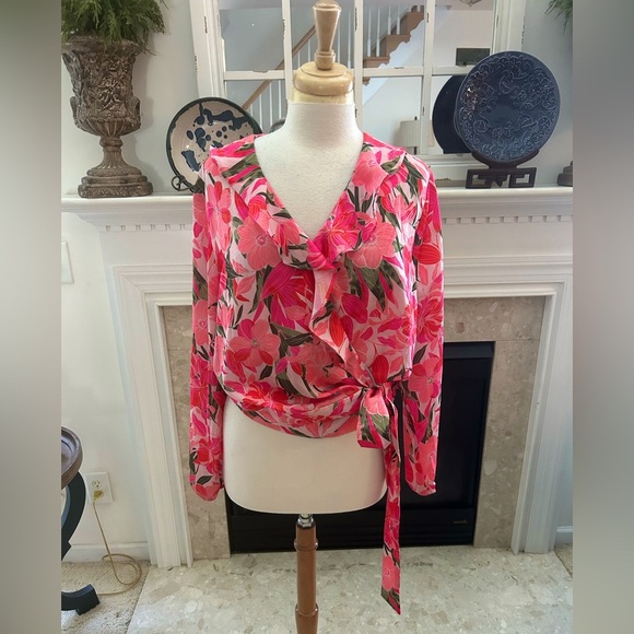Ava & Aiden Pink Long Sleeve Wrap Blouse - Picture 1 of 8